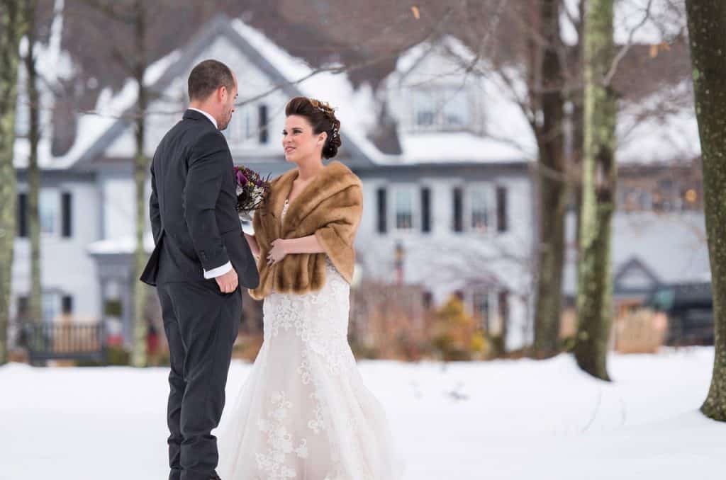 Essex Resort Wedding Photos Bride and Groom in Winter Snow