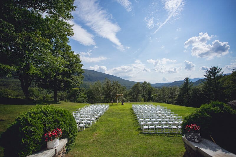 Wilburton Inn - Summer Outdoor Wedding Arch and Chairs with View