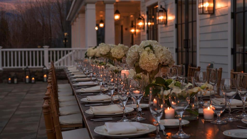 Kimpton Taconic Wedding Photos Dinner Table at Night with Candles