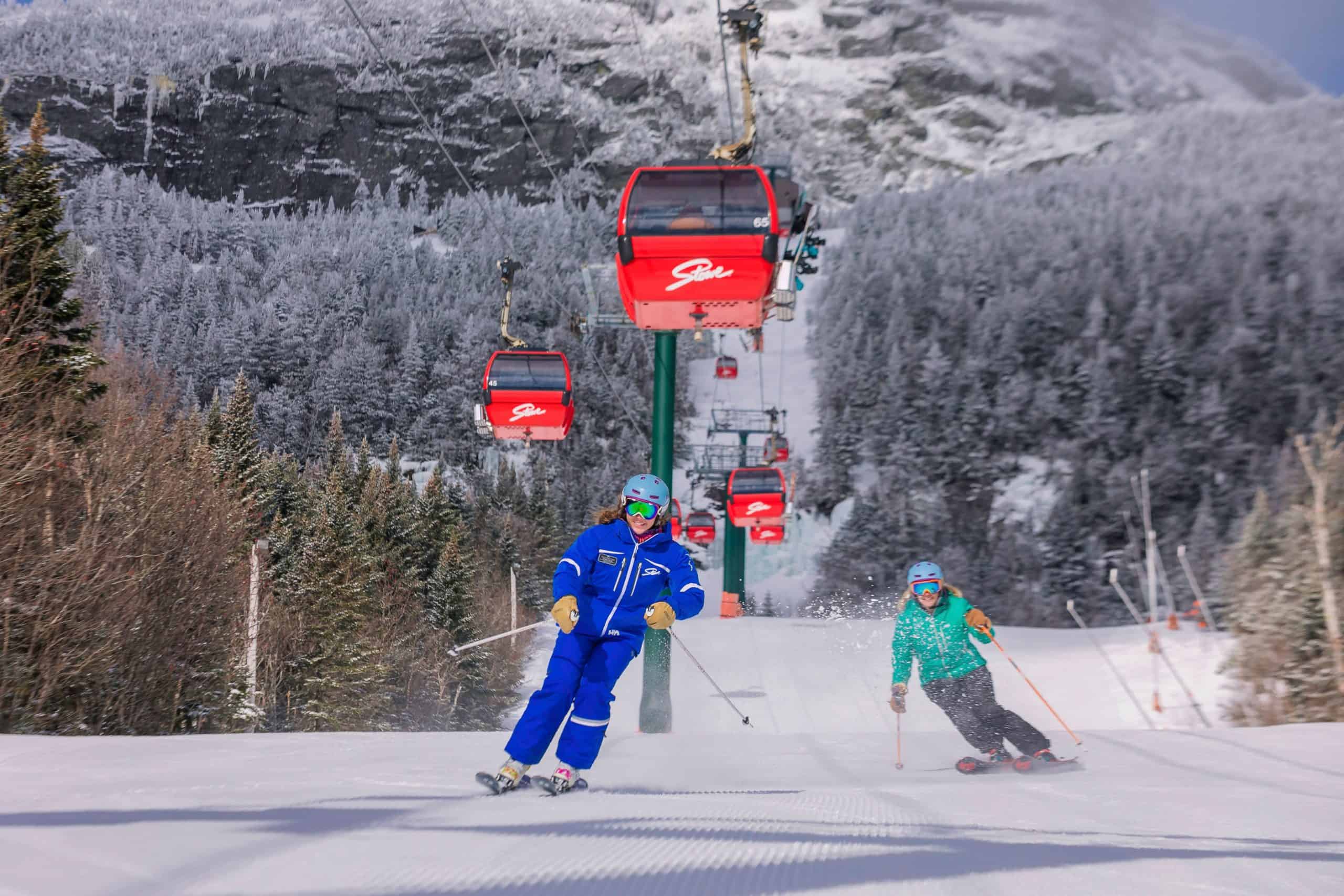 Stowe Mountain Resort - Winter Gondola with Skiers