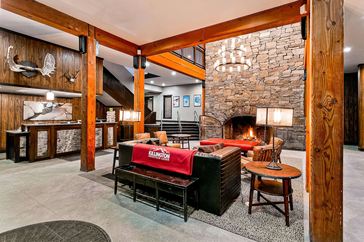Killington Mountain Lodge - Front Desk Lobby with Fireplace