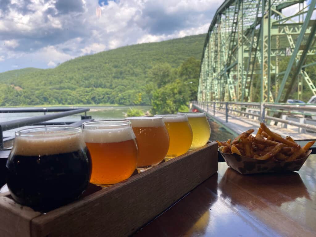 Whetstone Station - Beer and French Fries Overlooking the River and Bridge