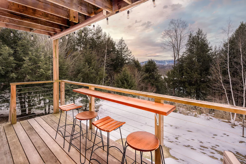 Classic Stowe Ski Chalet by RedAwning Deck Breakfast Bar