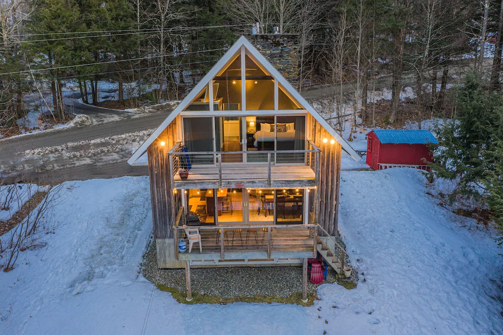 Classic Stowe Ski Chalet by RedAwning Exterior Winter Arial