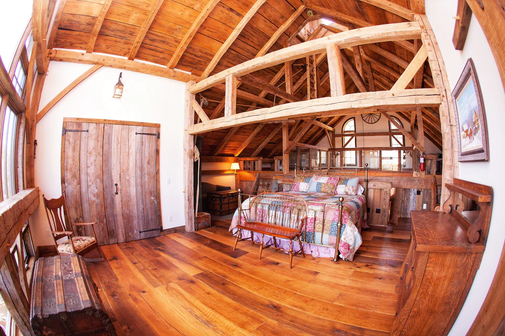 Timber Frame Farm and Silo Master Bedroom