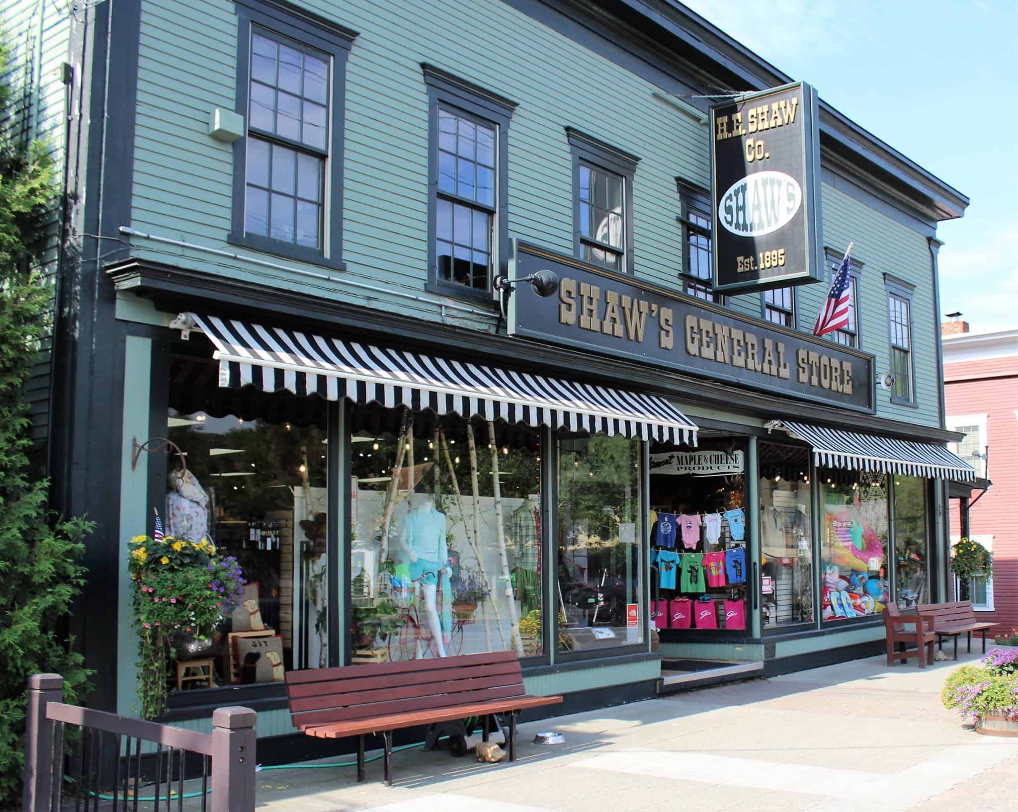 Shaws General Store Exterior During Summer with Window Displays