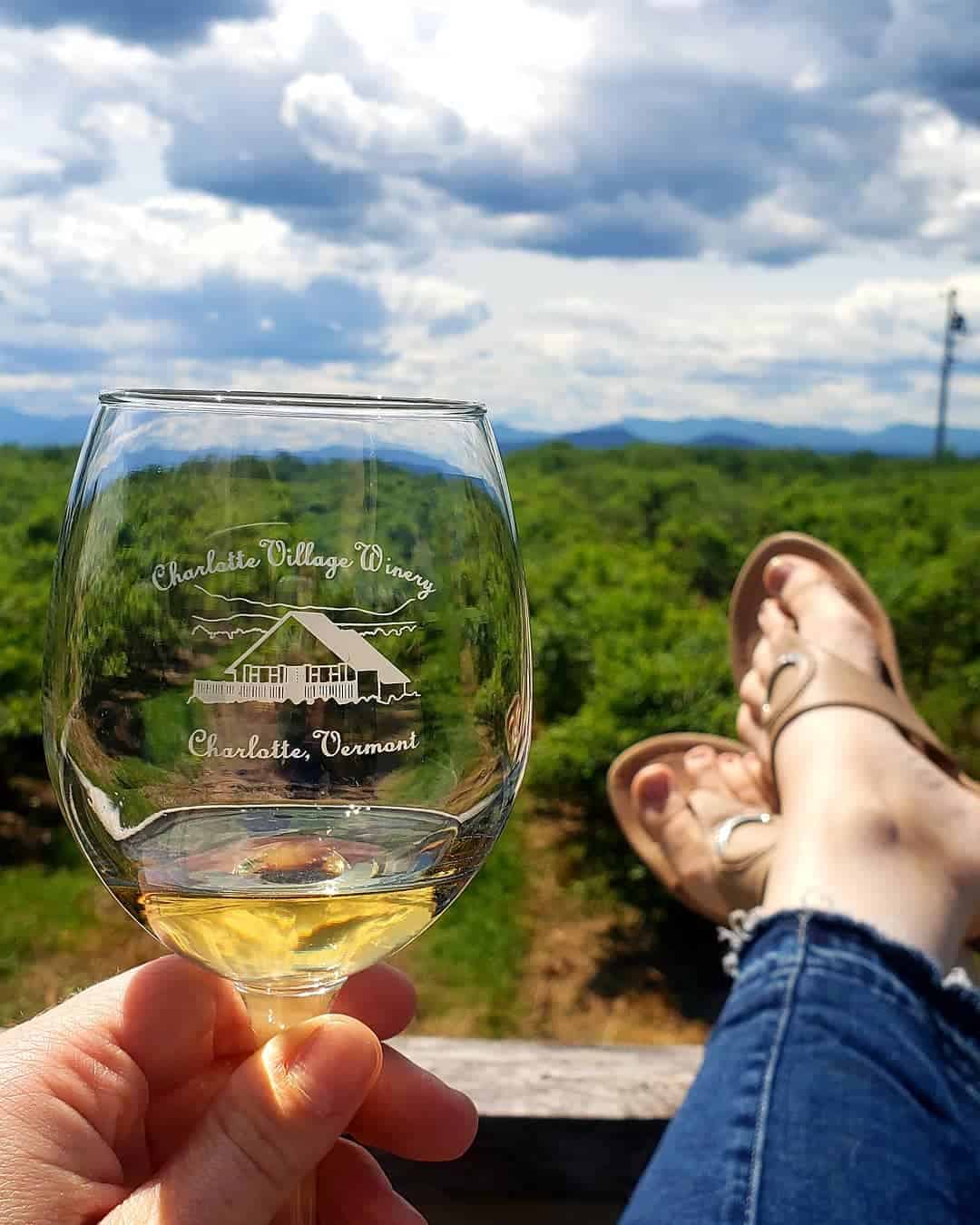 Charlotte Village Winery Wine with Mountain in Background