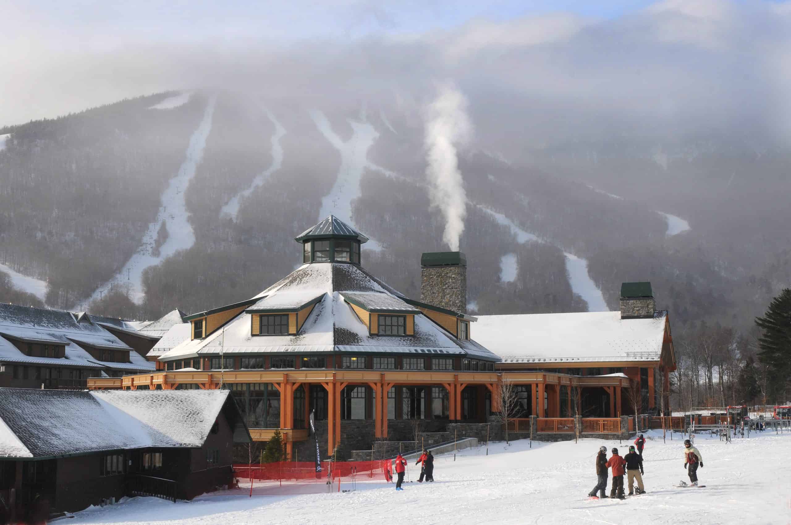 Stowe Mountain Resort Base Lodge Skiing and Snowboarding in the Winter