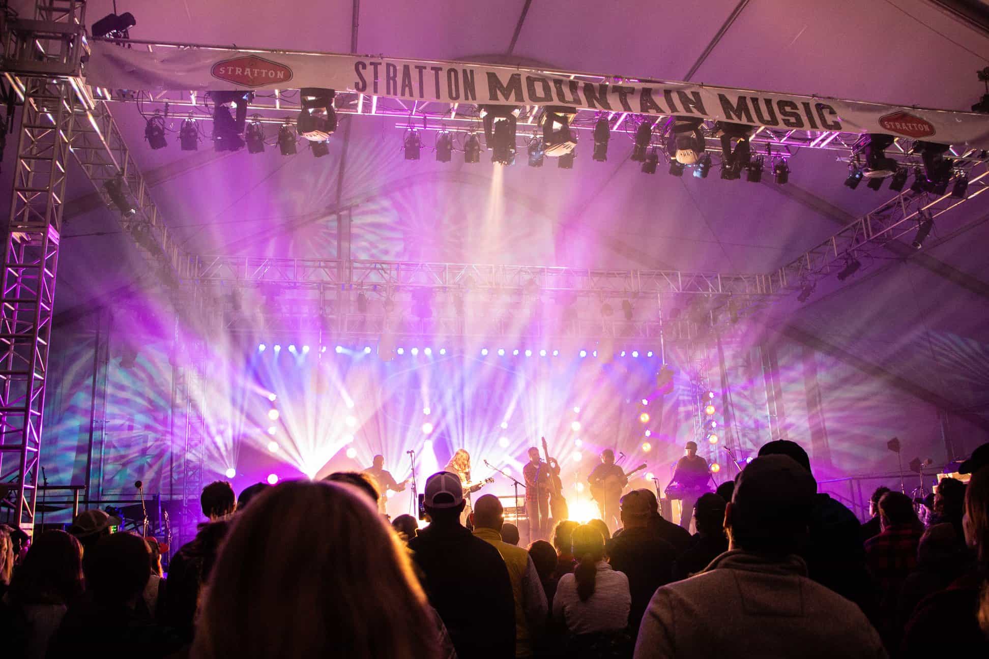 Stratton Mountain Resort Fall Festival Amphitheater Music Night Stage Lights