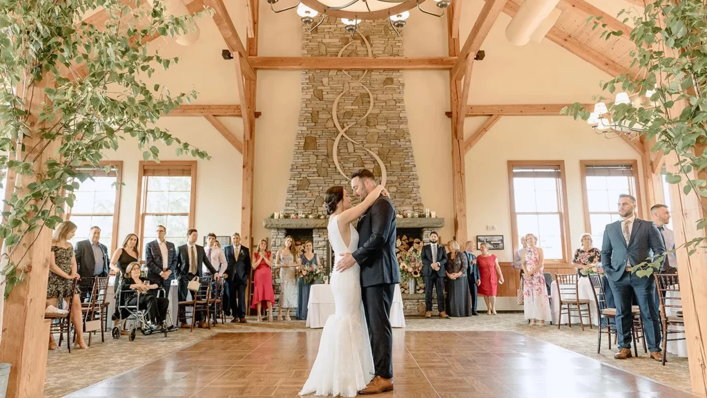 Stratton Mountain Resort Wedding Photos Bride and Groom First Dance in Reception Room