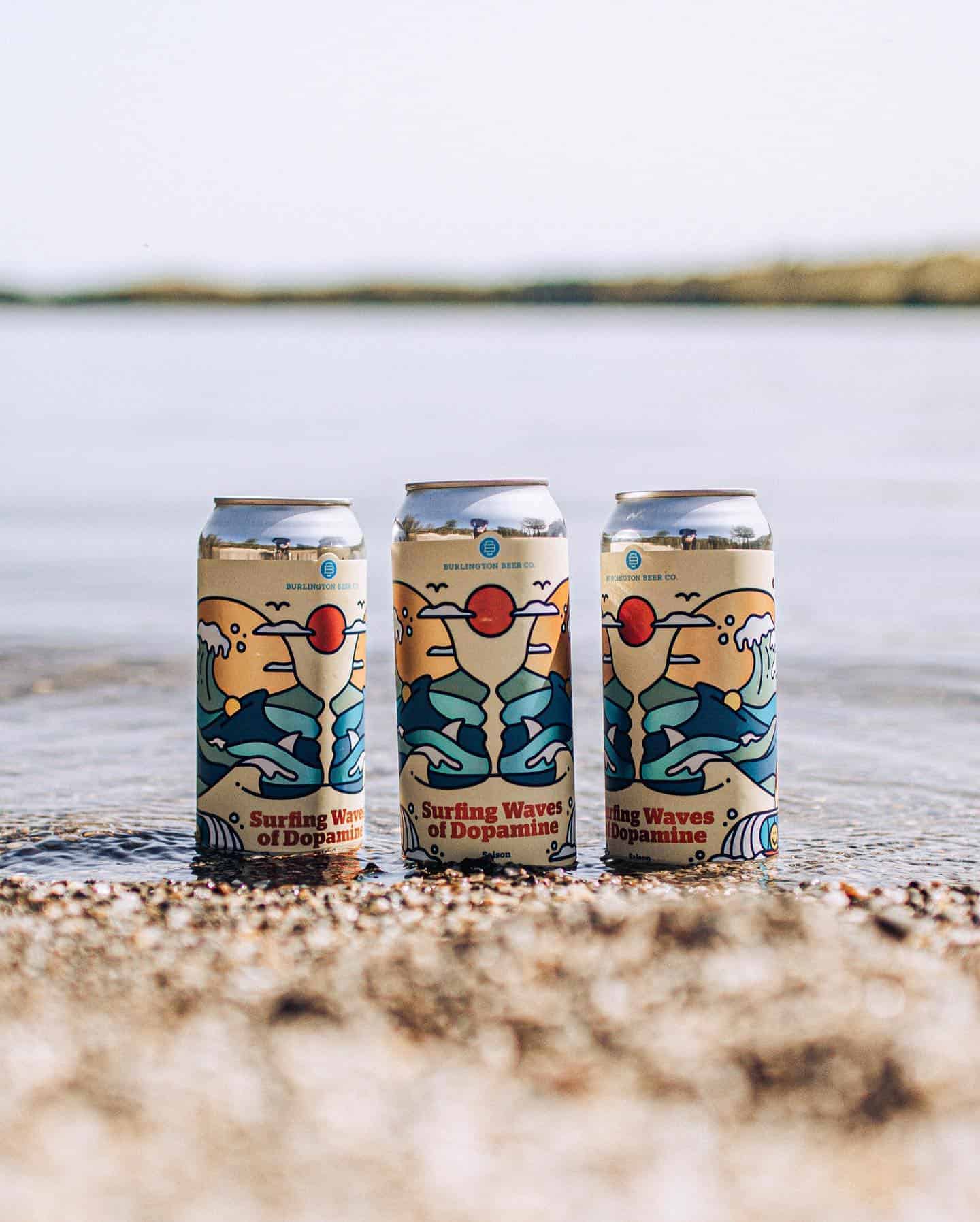 Burlington Beer Company - Surfing Waves of Dopamine - Cans on Beach