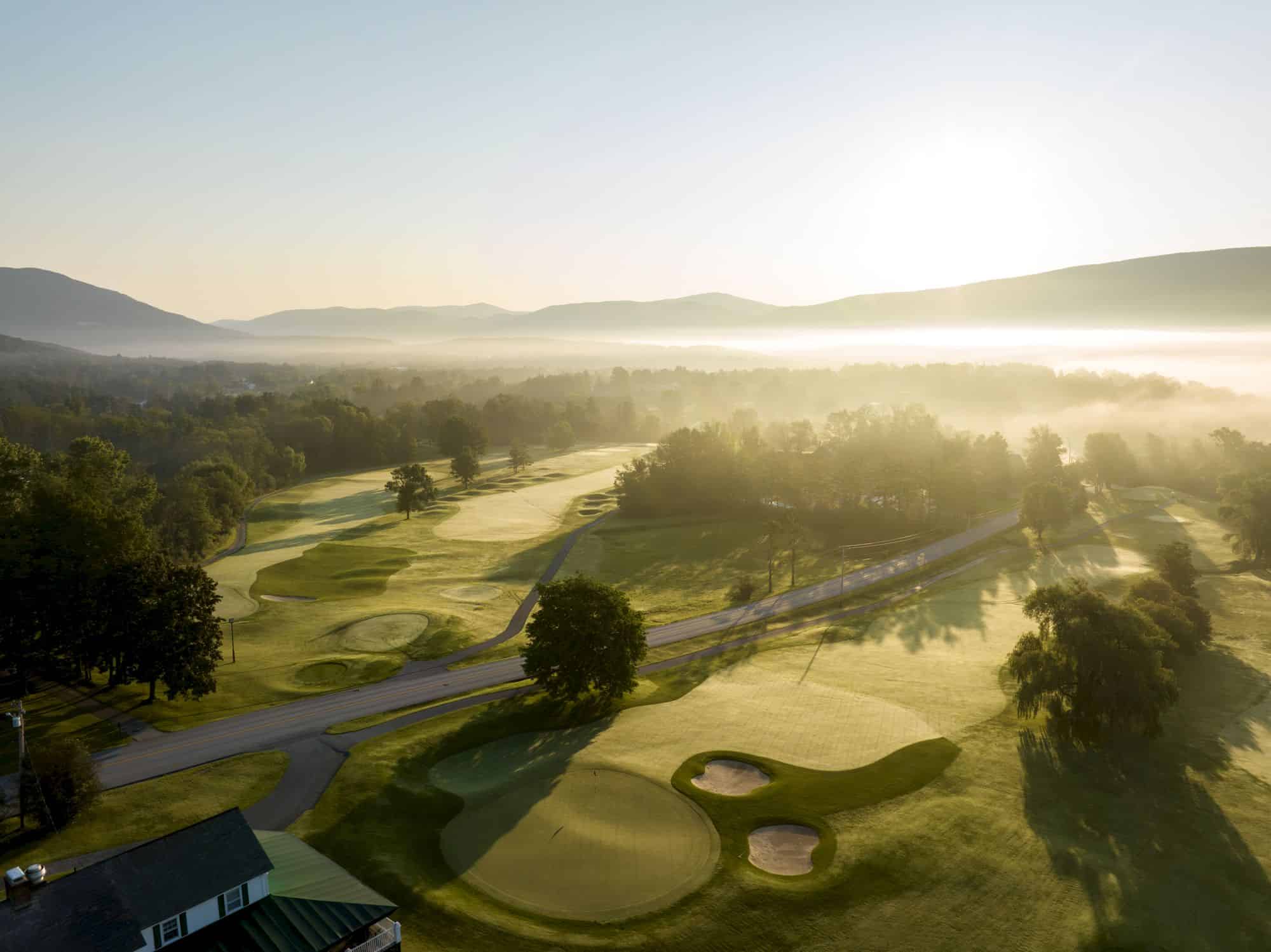 Equinox Resort Arial Golf Course Summer Morning Fog
